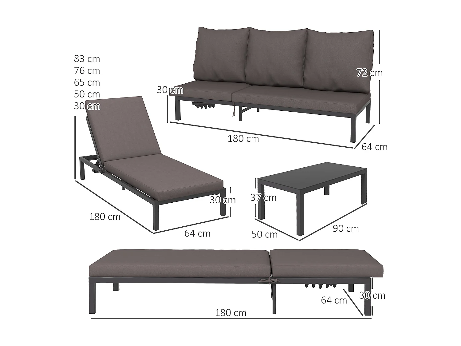 Ensemble de 2 bains de soleil inclinables avec matelas déhoussables