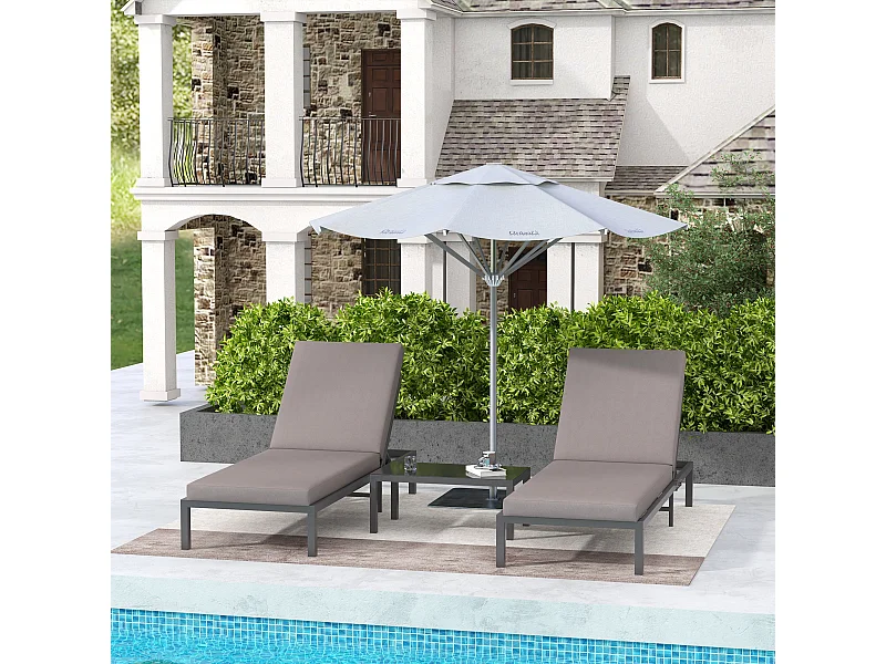 Ensemble de 2 bains de soleil inclinables avec matelas déhoussables