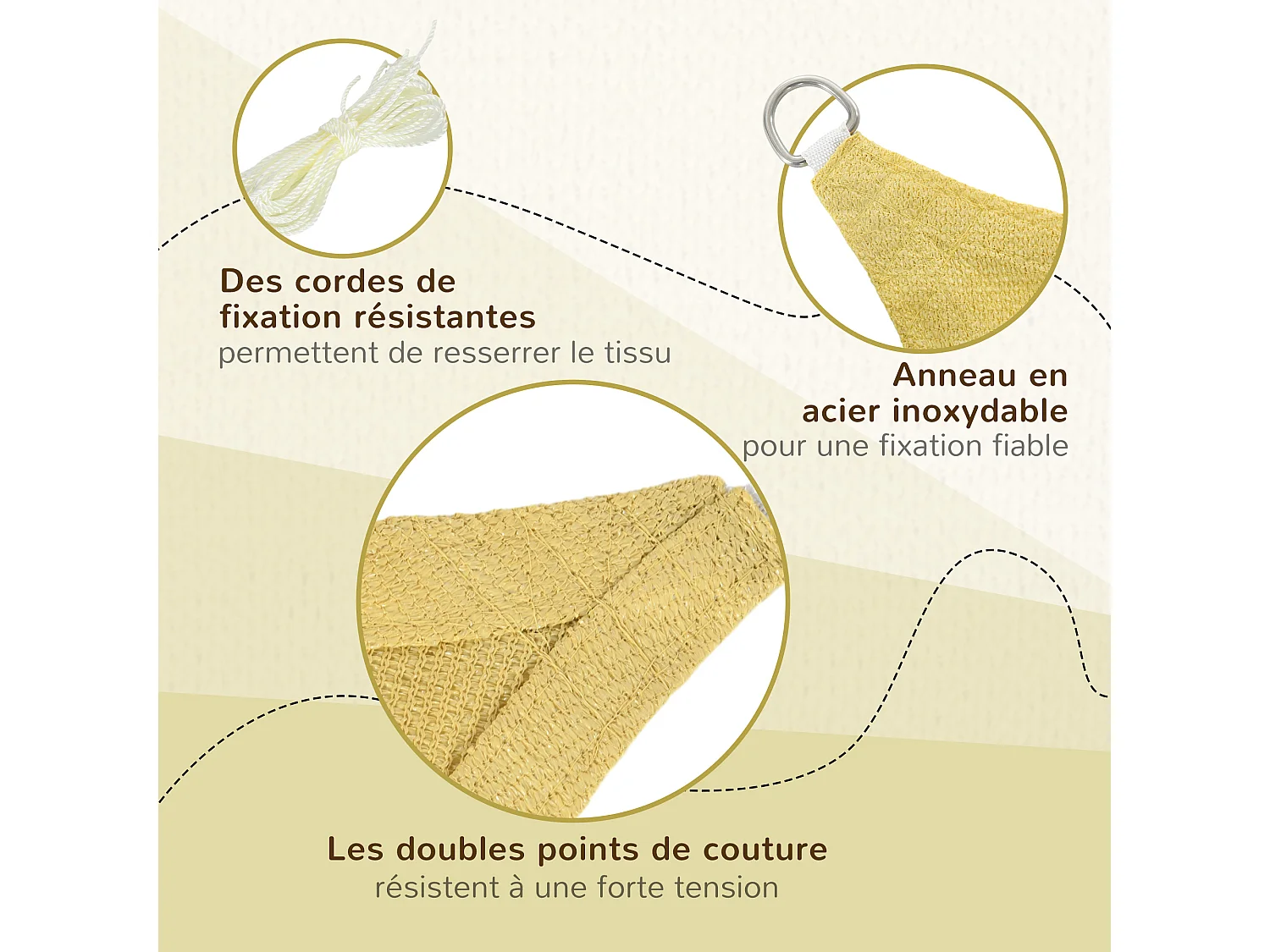 Voile d'ombrage rectangulaire 6L x 4l m HDPE beige