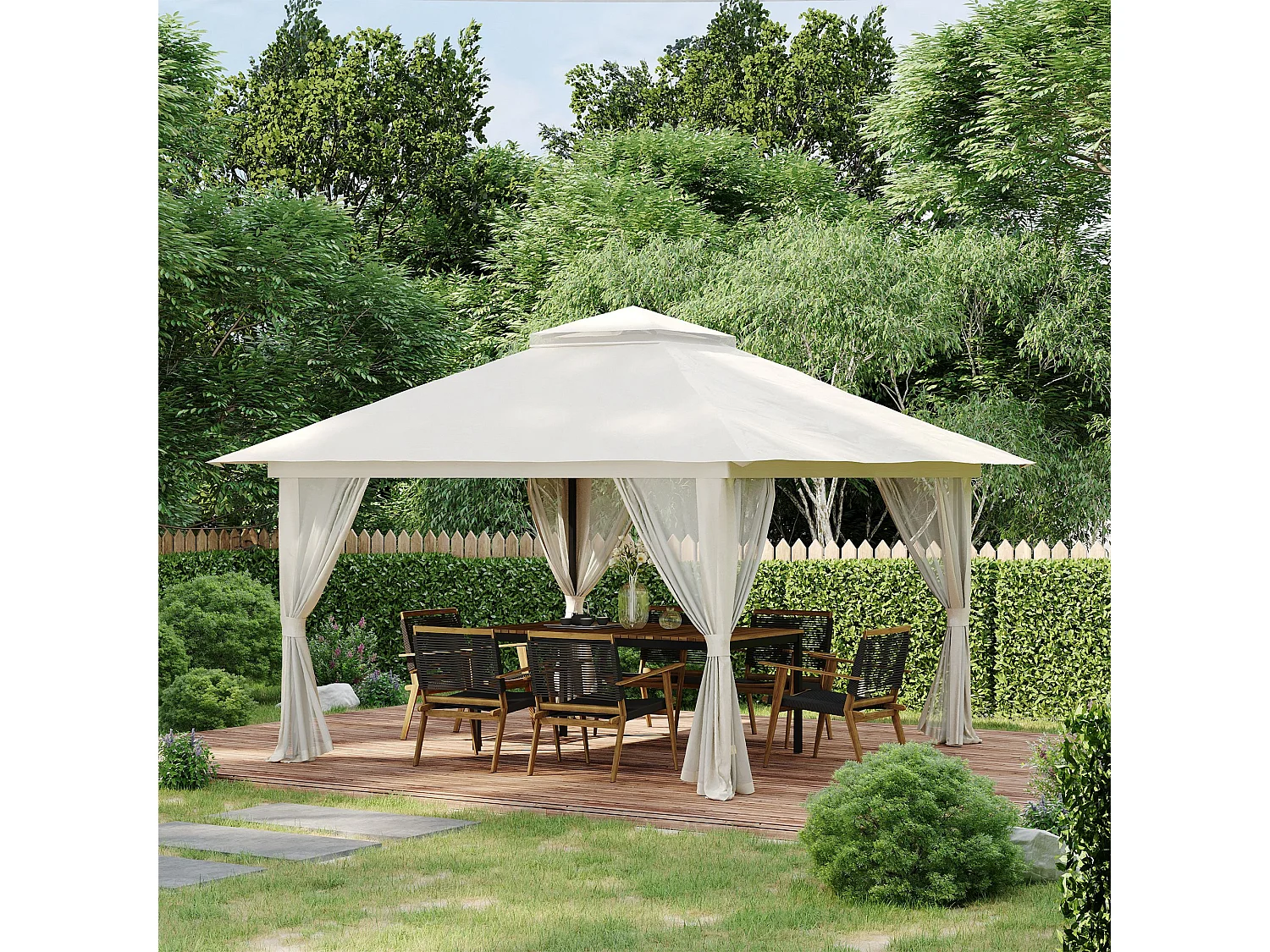 Tonnelle barnum de jardin pop-up pliant 3,92L x 3,92l x 2,83H m sacs de lestage et transport inclus crème