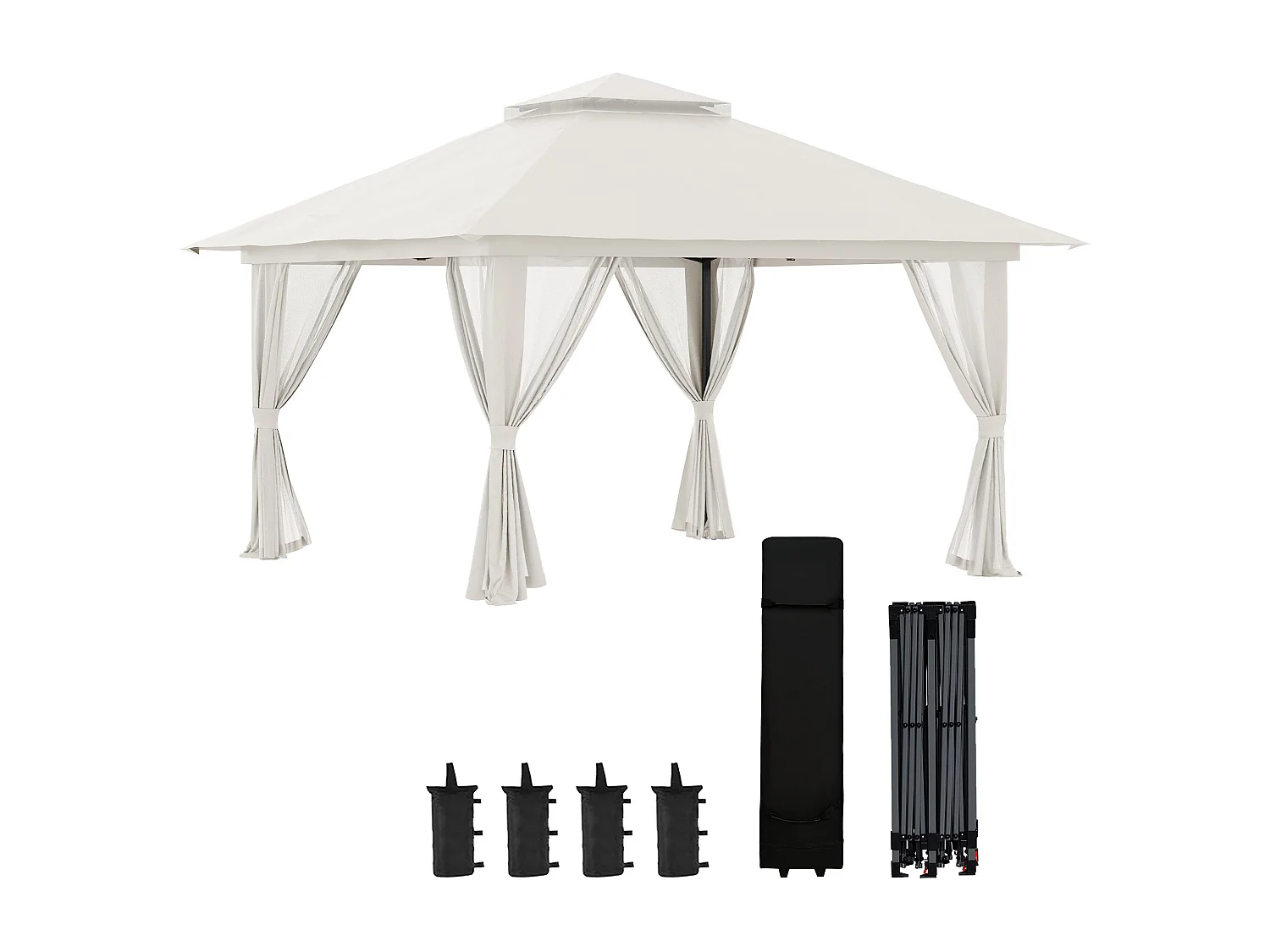 Tonnelle barnum de jardin pop-up pliant 3,92L x 3,92l x 2,83H m sacs de lestage et transport inclus crème