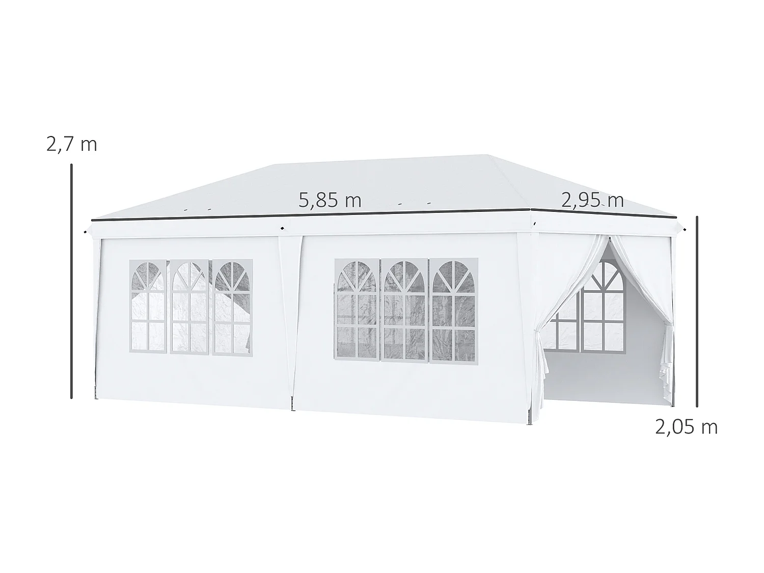 Tonnelle barnum pliant pop-up 5,85L x 2,95l x 2,7H m 6 parois latérales amovibles 4 fenêtres + sac de transport blanc