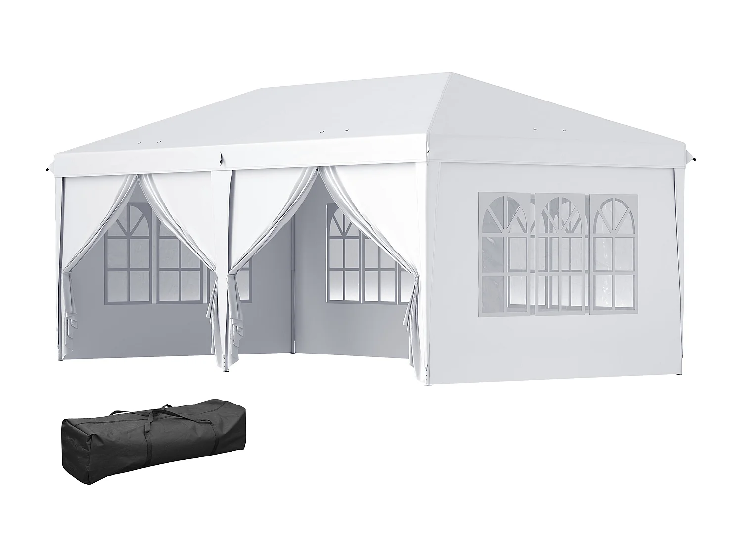 Tonnelle barnum pliant pop-up imperméabilisé 5,85L x 2,95l x 2,7H m 6 parois latérales amovibles 4 fenêtres + sac de transport blanc