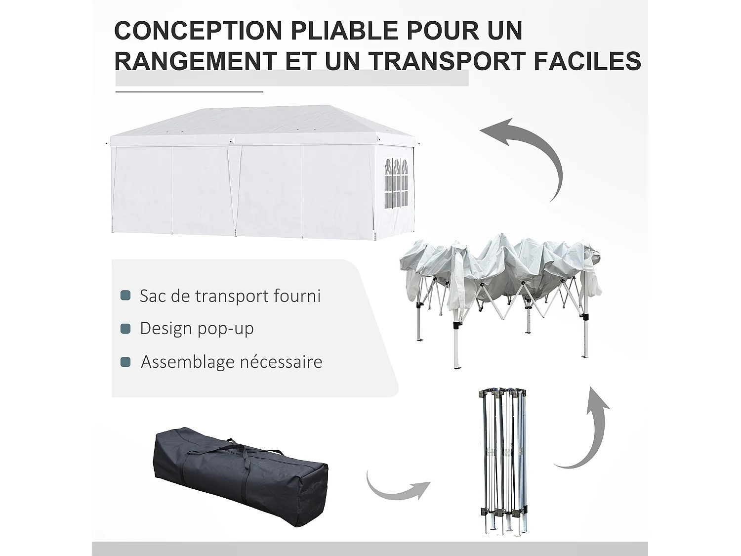 Tonnelle barnum pliant pop-up imperméabilisé 5,85L x 2,95l x 2,7H m 6 parois latérales amovibles 4 fenêtres + sac de transport blanc