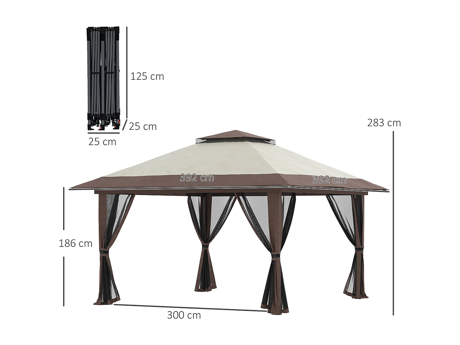 Tonnelle barnum de jardin pop-up pliant 3,92L x 3,92l x 2,83H m sacs de lestage et transport inclus beige