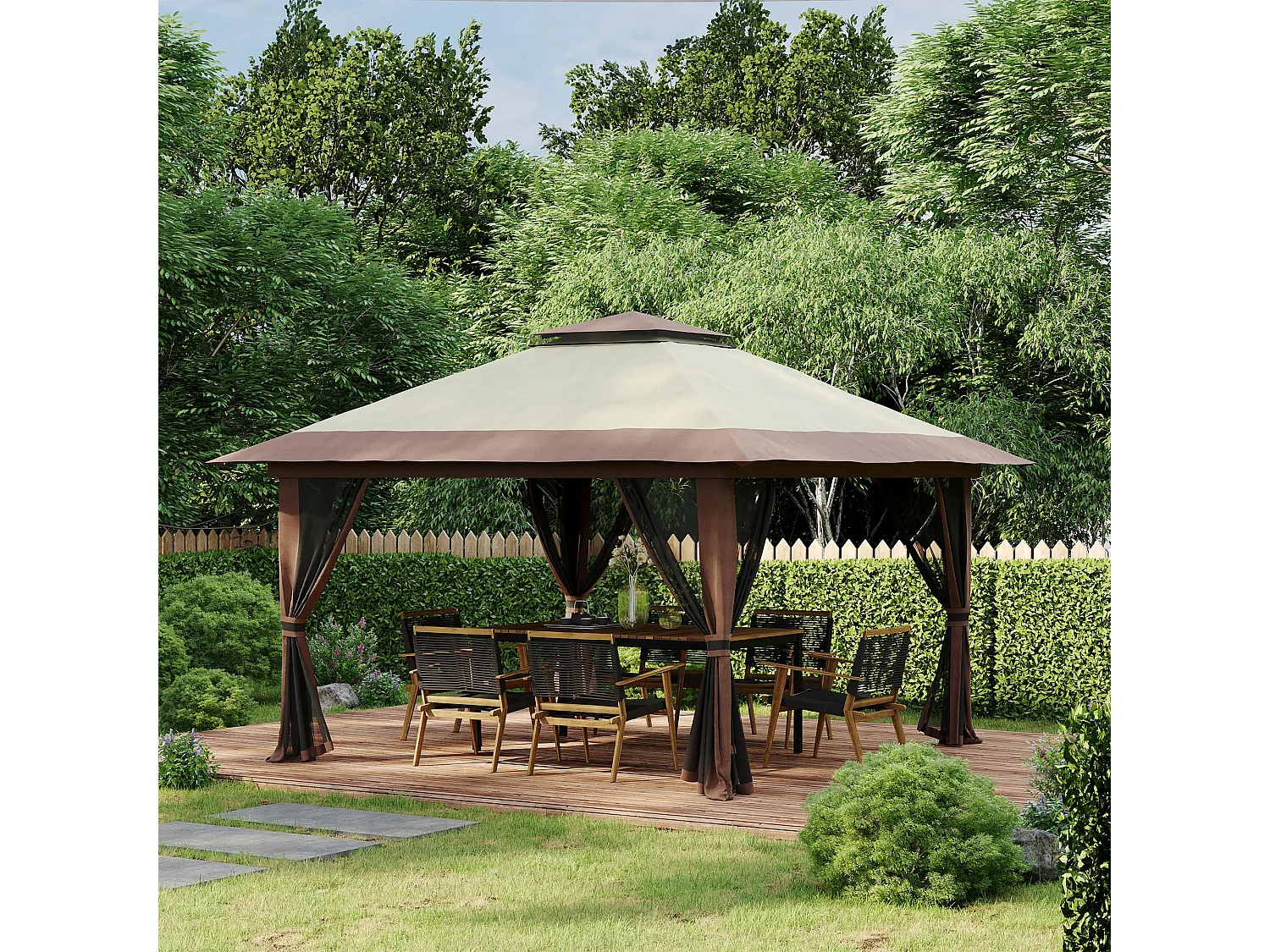 Tonnelle barnum de jardin pop-up pliant 3,92L x 3,92l x 2,83H m sacs de lestage et transport inclus beige