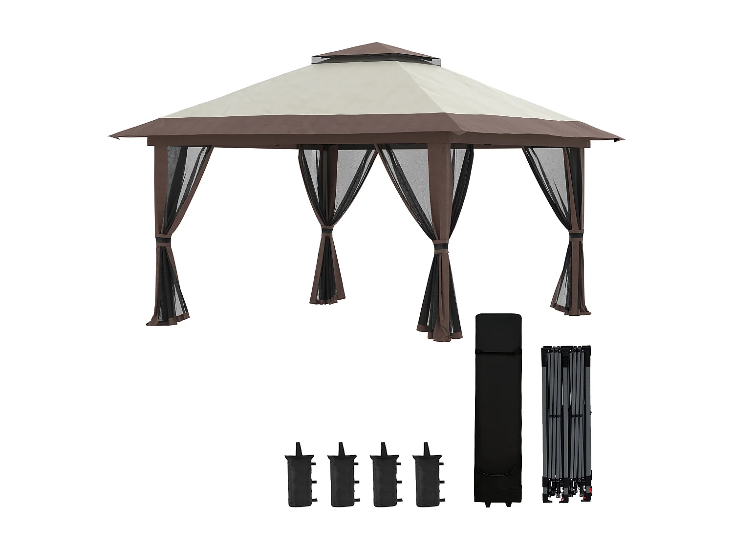 Tonnelle barnum de jardin pop-up pliant 3,92L x 3,92l x 2,83H m sacs de lestage et transport inclus beige