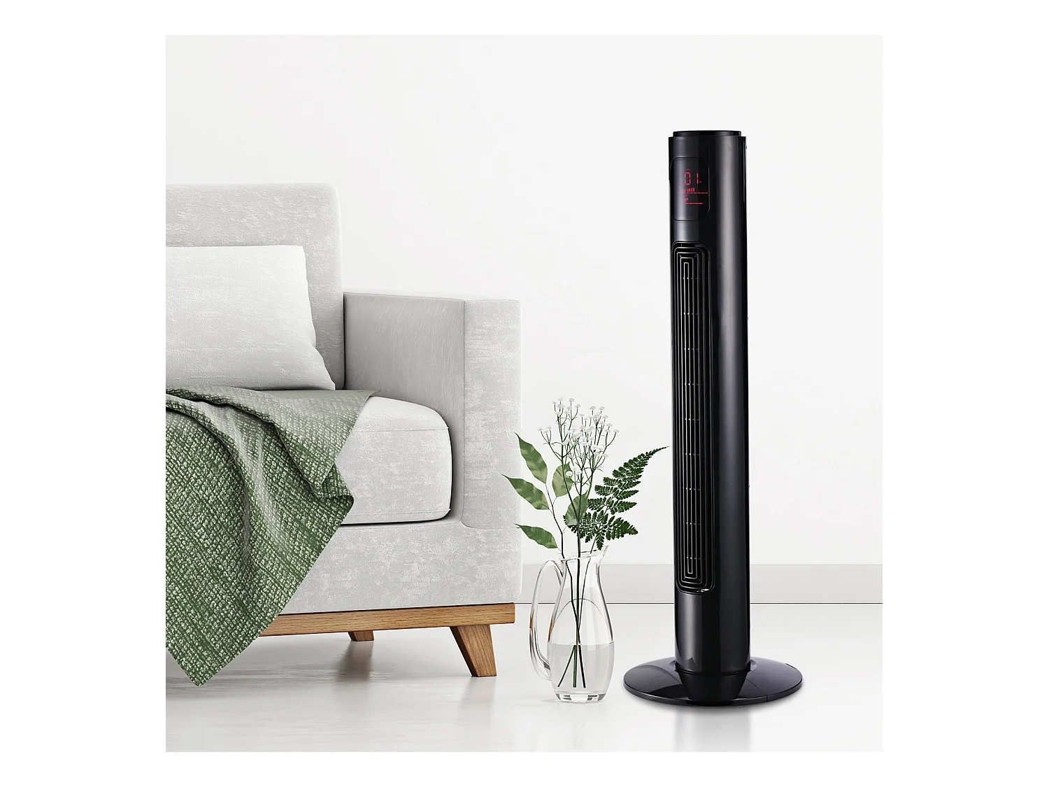 Ventilateur colonne tour oscillant silencieux 45 W avec télécommande écran affichage minuterie 3 modes 3 vitesses 32L x 32l x 96H cm noir