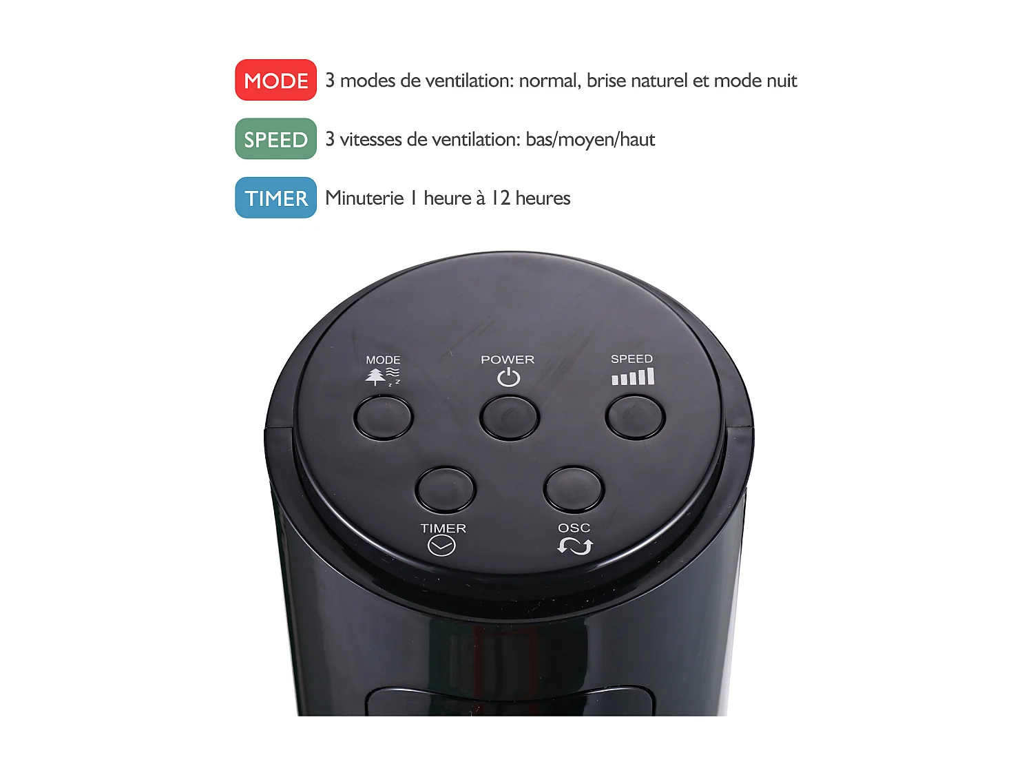 Ventilateur colonne tour oscillant silencieux 45 W avec télécommande écran affichage minuterie 3 modes 3 vitesses 32L x 32l x 96H cm noir