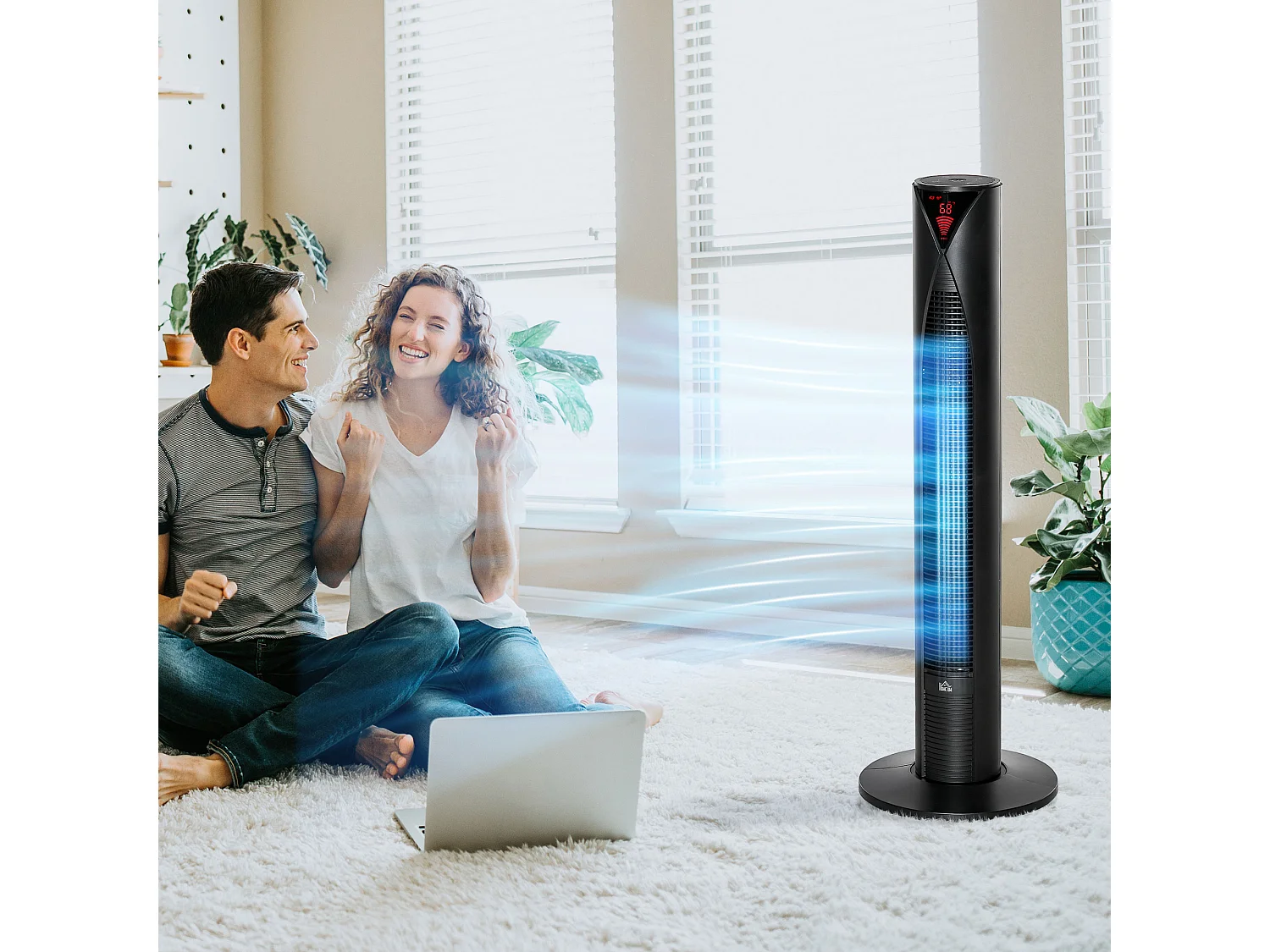 Ventilateur colonne tour oscillant 45 W silencieux télécommande incluse timer 4 modes 3 vitesses noir