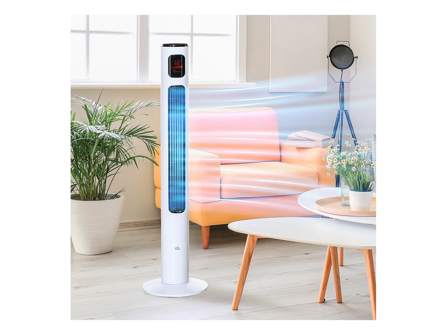 Ventilateur colonne tour oscillant 45 W silencieux télécommande timer 3 modes 3 vitesses blanc