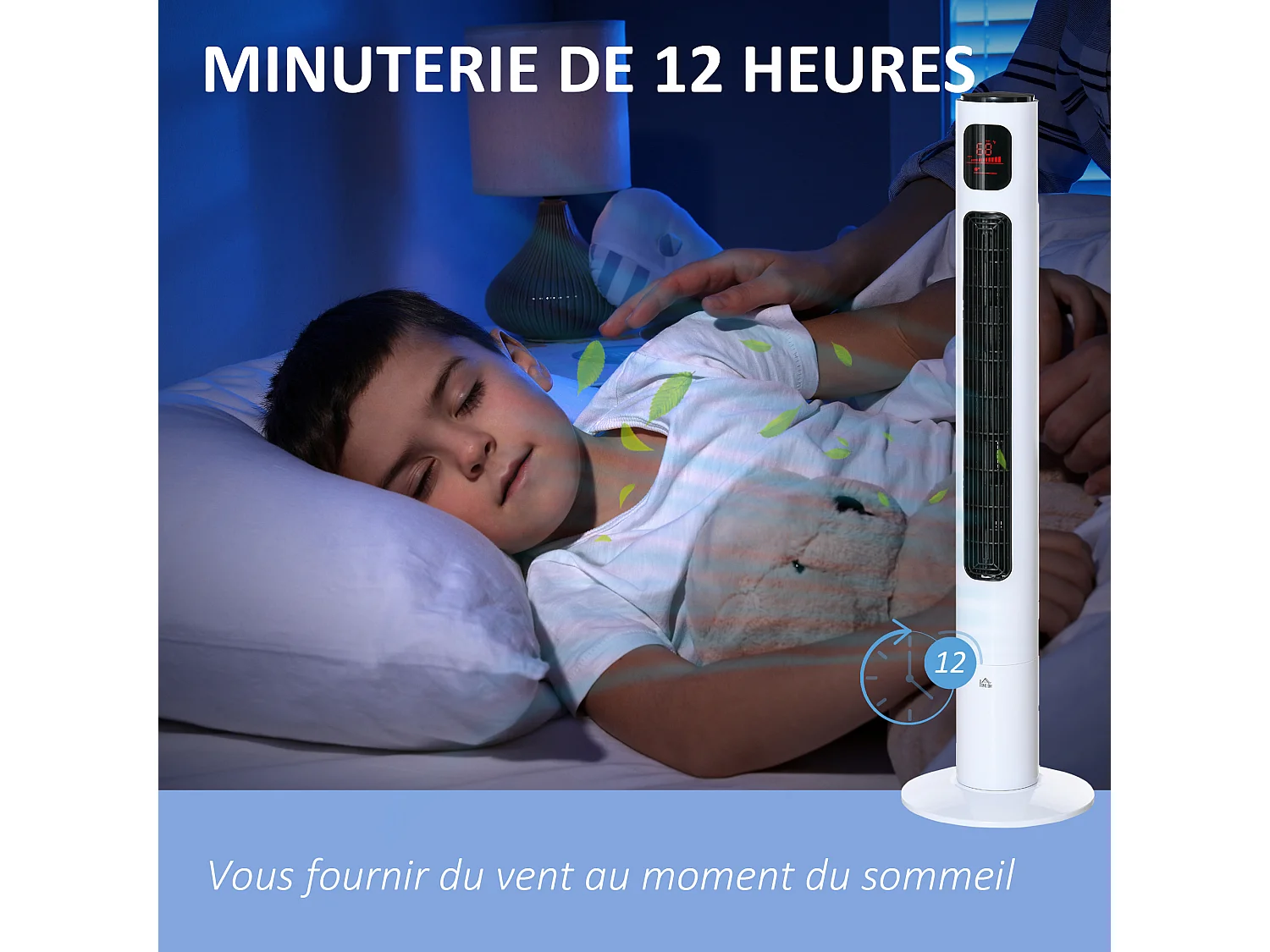 Ventilateur colonne tour oscillant 45 W silencieux télécommande timer 3 modes 3 vitesses blanc