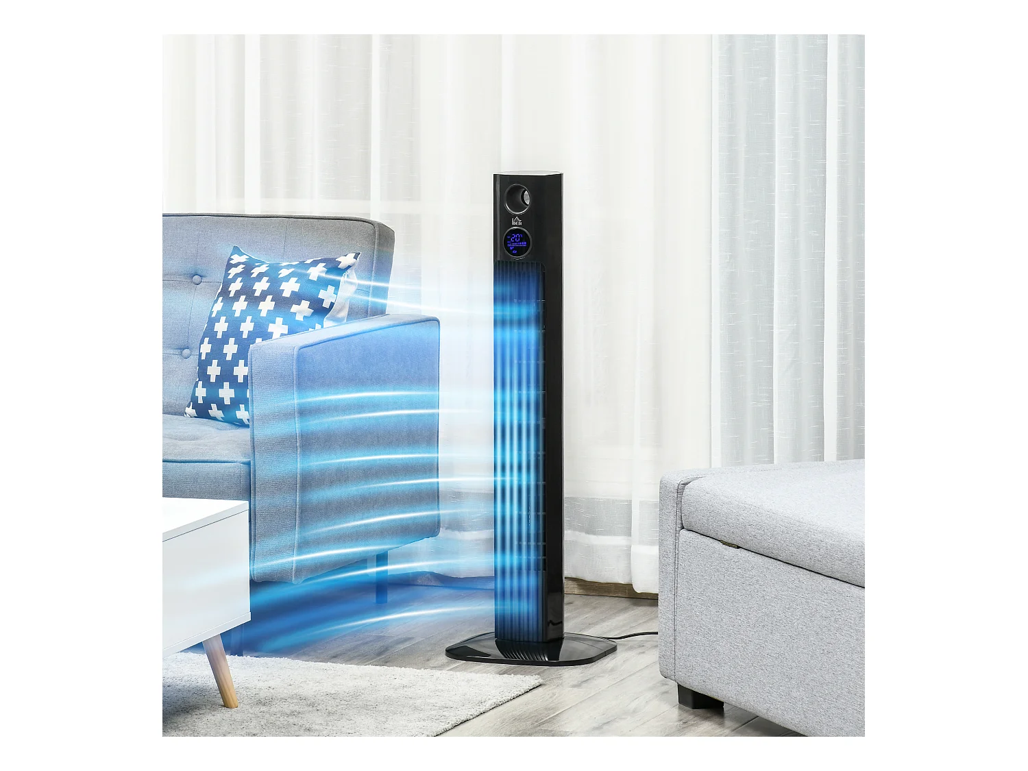 Ventilateur colonne tour oscillant 45 W silencieux télécommande timer aromathérapie 3 modes 3 vitesses noir