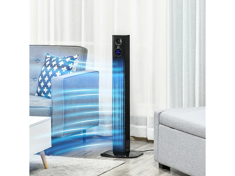 Ventilateur colonne tour oscillant 45 W silencieux télécommande timer aromathérapie 3 modes 3 vitesses noir