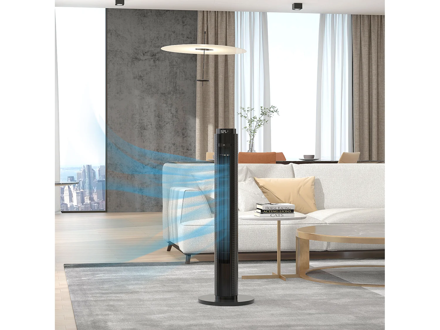 Ventilateur colonne tour oscillant 45 W silencieux télécommande incluse timer 4 modes 3 vitesses filtre noir