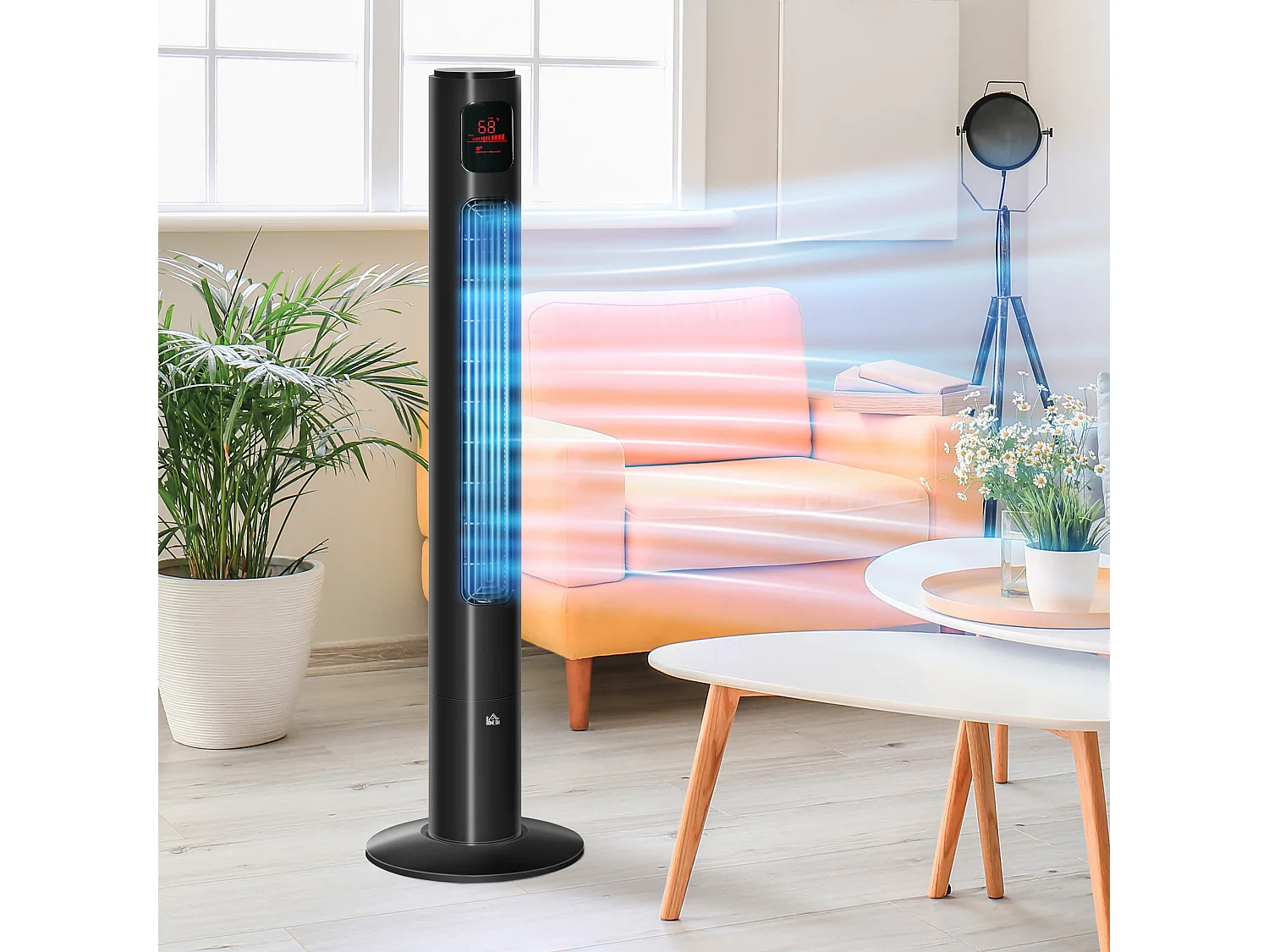 Ventilateur colonne tour oscillant 45 W silencieux télécommande timer 3 modes 3 vitesses noir