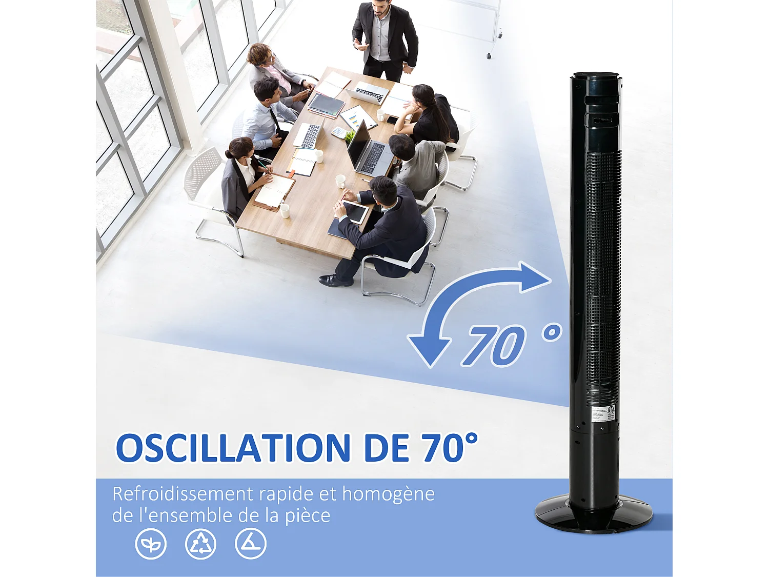 Ventilateur colonne tour oscillant 45 W silencieux télécommande timer 3 modes 3 vitesses noir