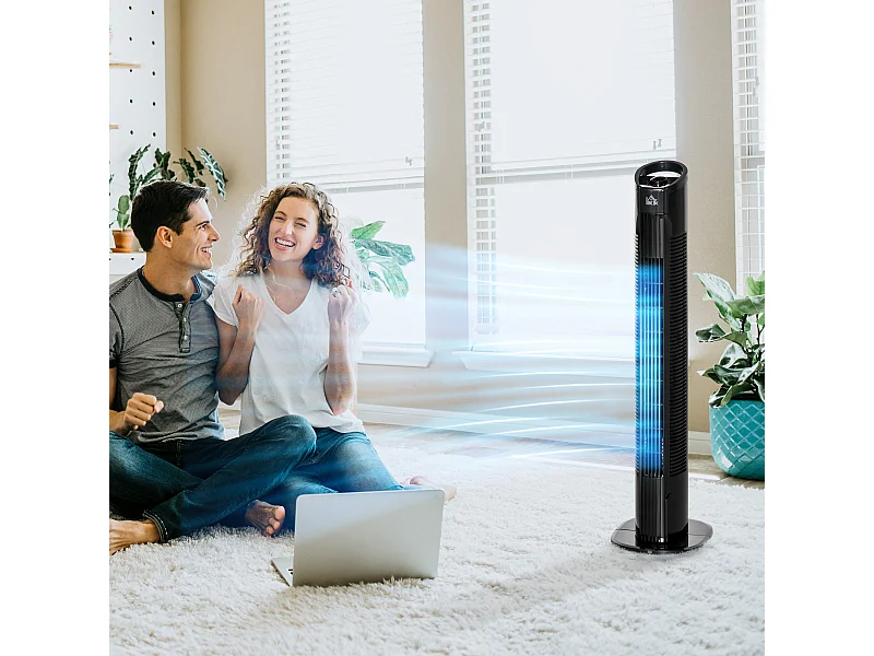 Ventilateur colonne tour oscillant silencieux 50W 3 vitesses Ø 20 x 78,5H cm noir