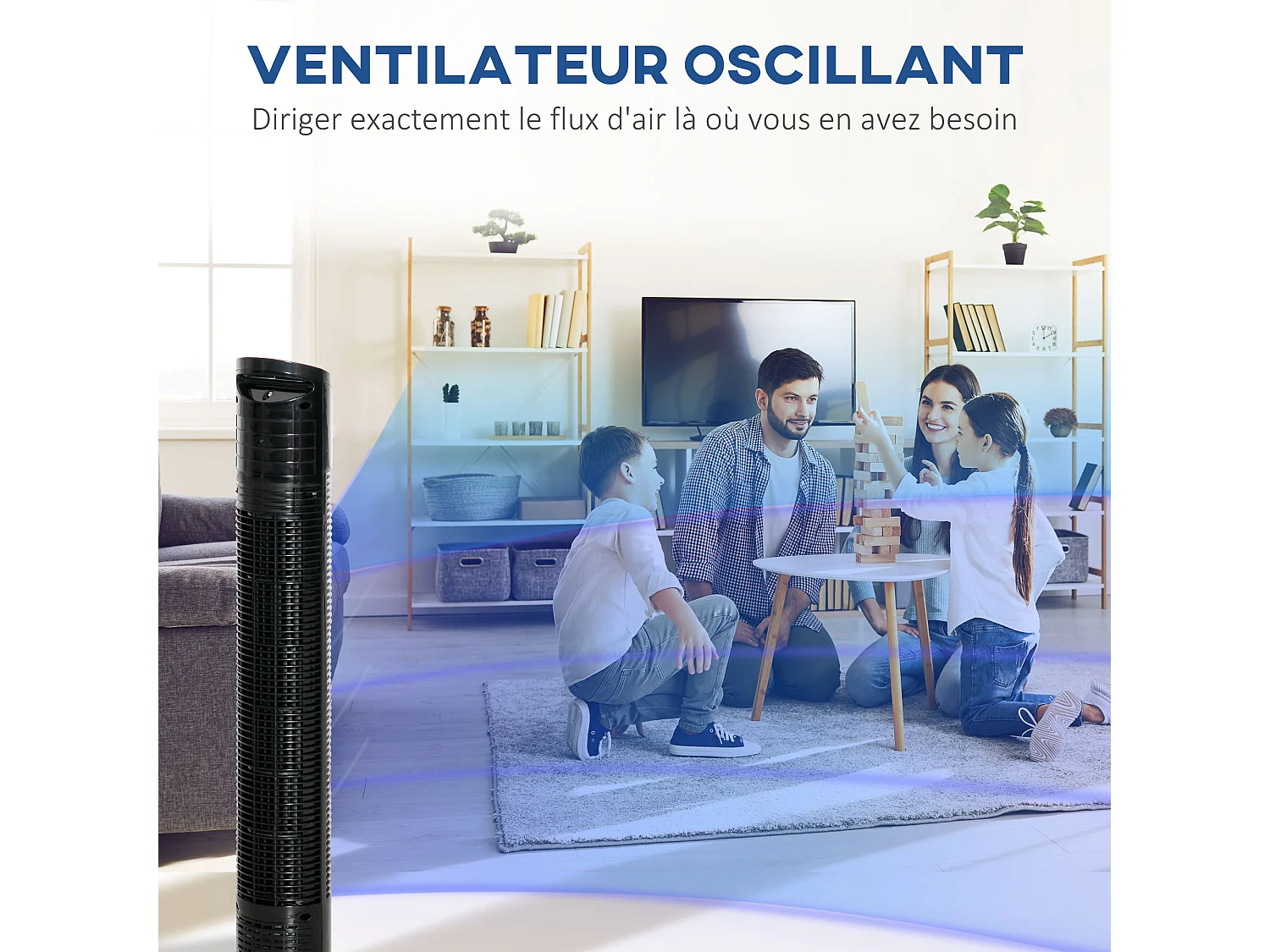 Ventilateur colonne tour oscillant silencieux 50W 3 vitesses Ø 20 x 78,5H cm noir