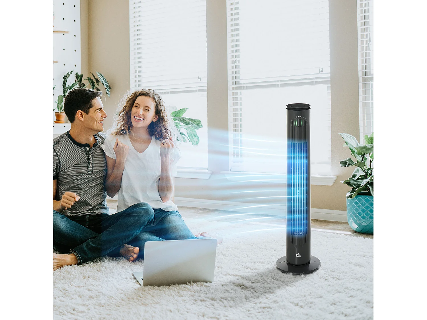 Ventilateur colonne tour oscillant 45 W silencieux télécommande incluse minuterie 3 modes 3 vitesses anthracite