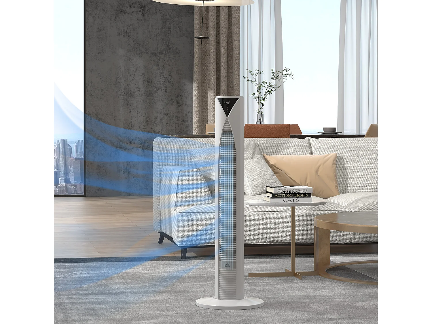 Ventilateur colonne tour oscillant 45 W silencieux télécommande incluse timer 4 modes 3 vitesses filtre blanc