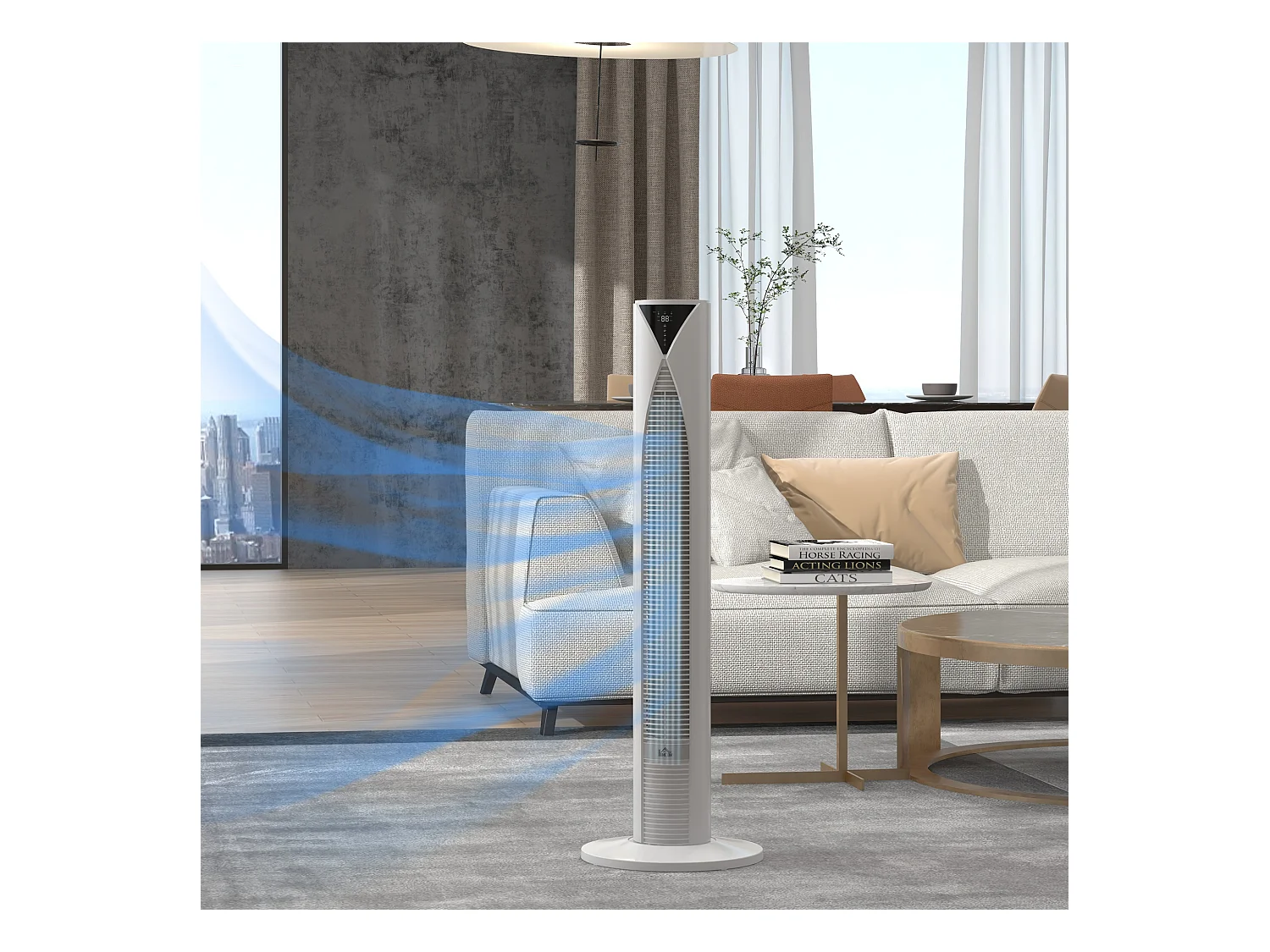 Ventilateur colonne tour oscillant 45 W silencieux télécommande incluse timer 4 modes 3 vitesses filtre blanc