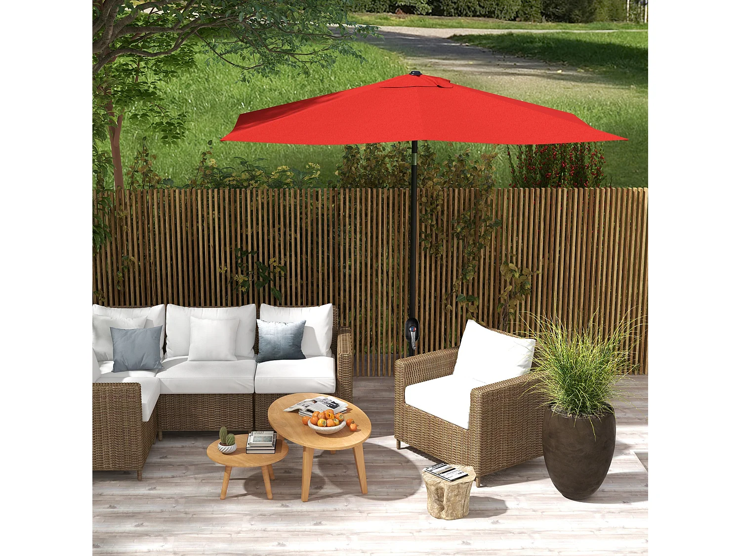 Parasol rectangulaire inclinable de jardin avec manivelle métal polyester haute densité anti UV 50+ rouge