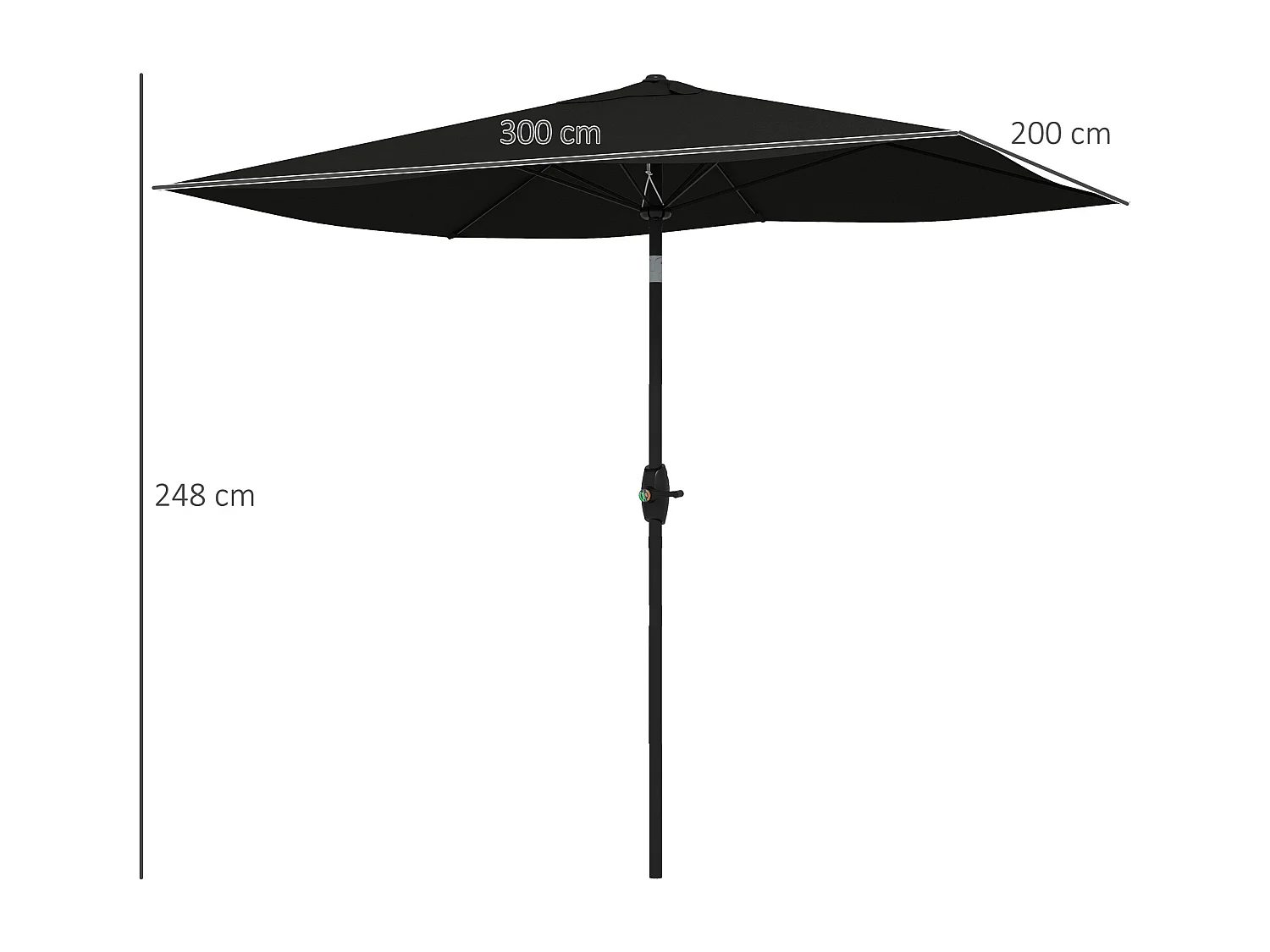 Parasol rectangulaire inclinable de jardin avec manivelle métal polyester haute densité anti UV 50+ noir