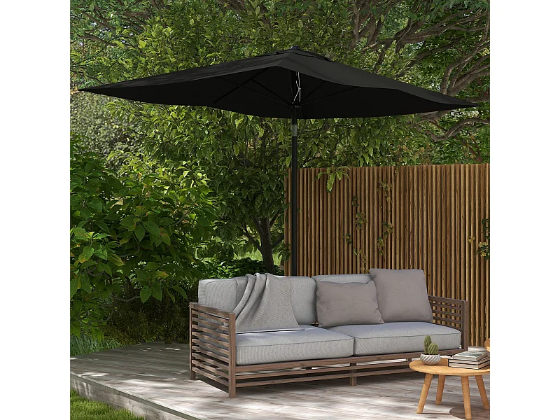 Parasol rectangulaire inclinable de jardin avec manivelle métal polyester haute densité anti UV 50+ noir