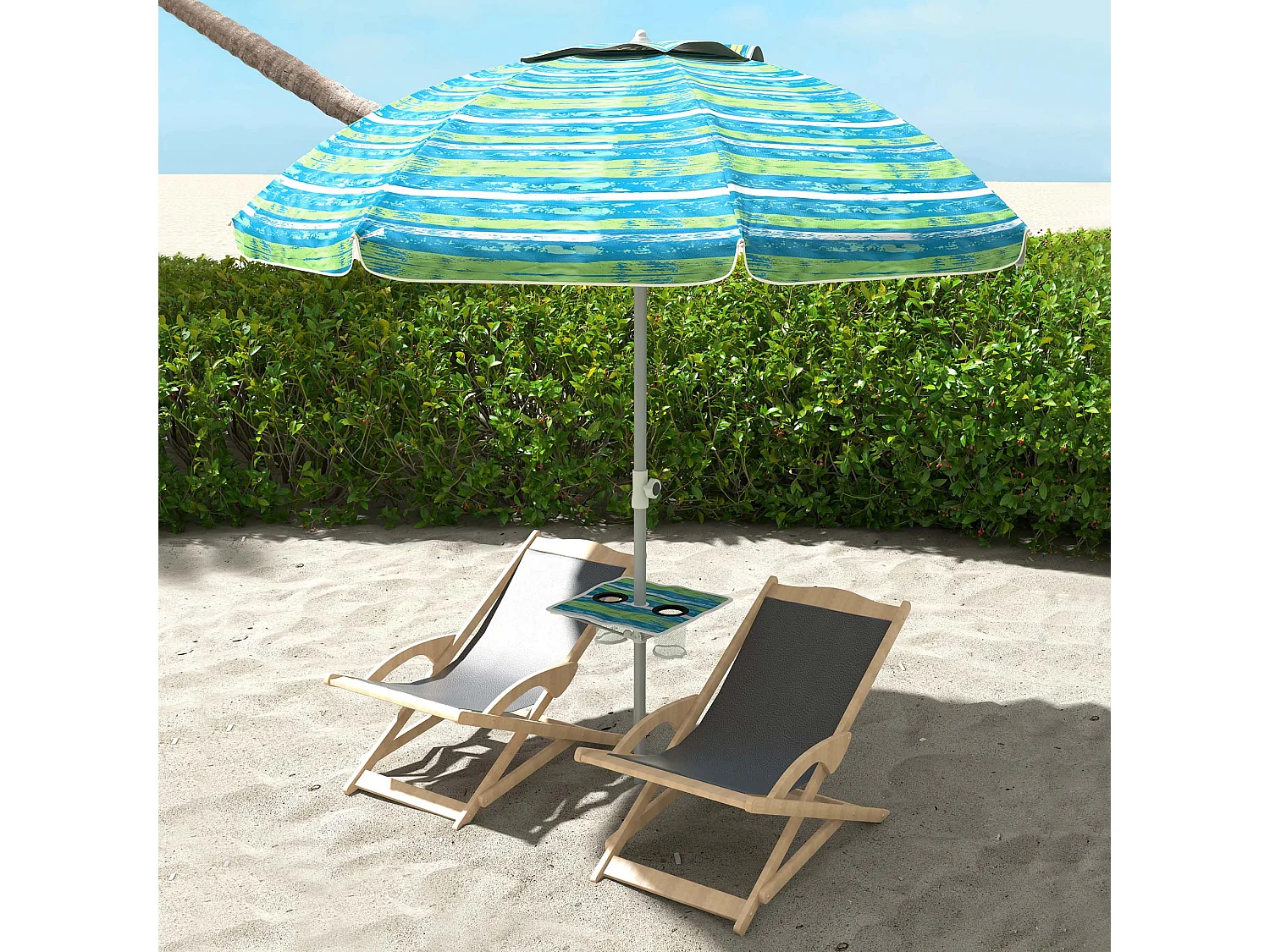 Parasol inclinable réglable de plage protection UV50+ Ø190 cm sac et porte-gobelets inclus