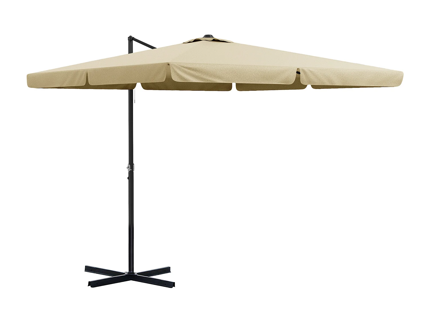 Parasol déporté carré inclinable manivelle avec piètement croix alu beige