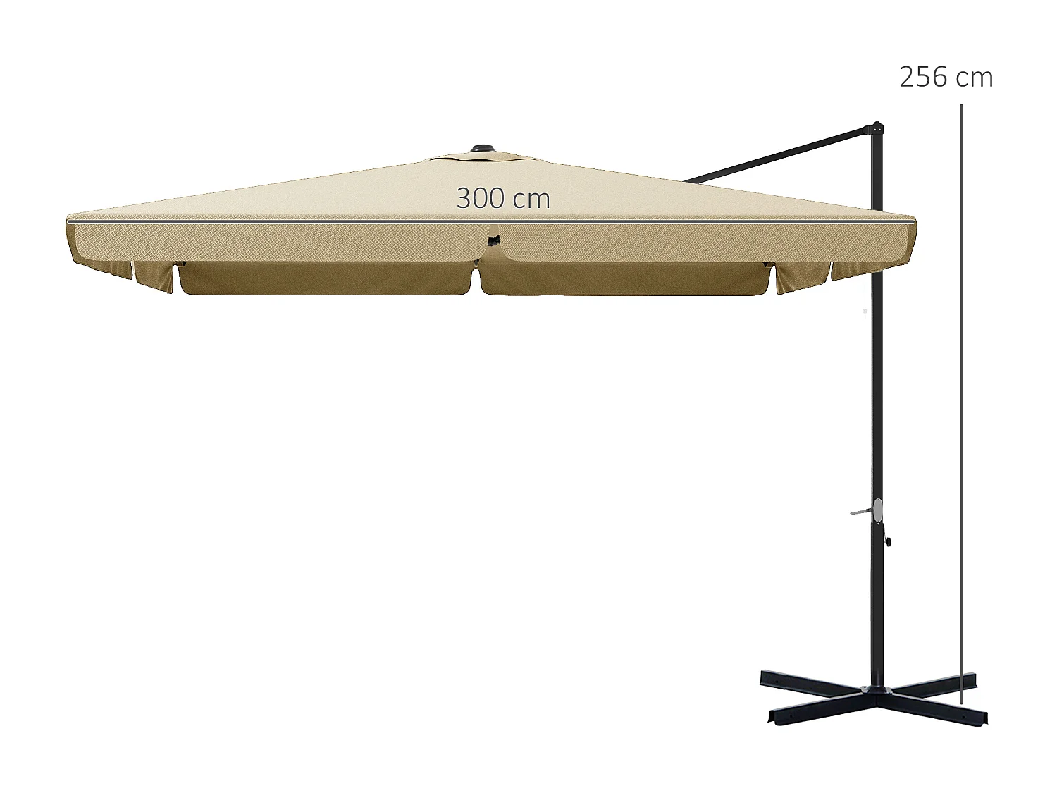 Parasol déporté carré inclinable manivelle avec piètement croix alu beige