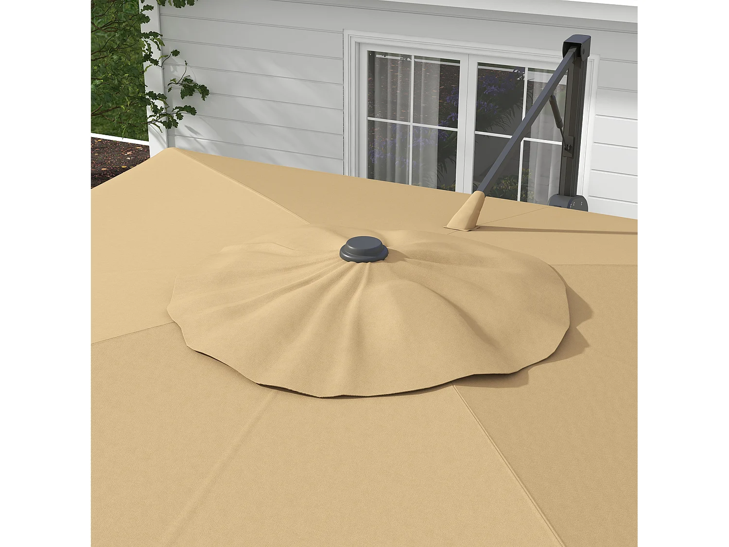 Parasol déporté carré pivotant 360° manivelle dim. 2,97L x 2,97l x 2,64H m alu. polyester kaki