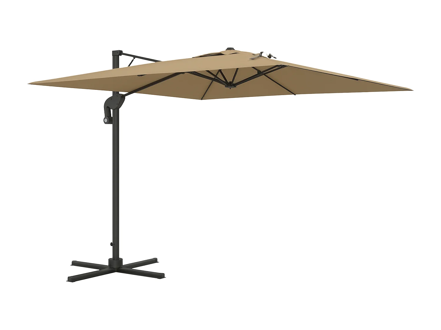 Parasol déporté carré pivotant 360° manivelle dim. 2,97L x 2,97l x 2,64H m alu. polyester kaki