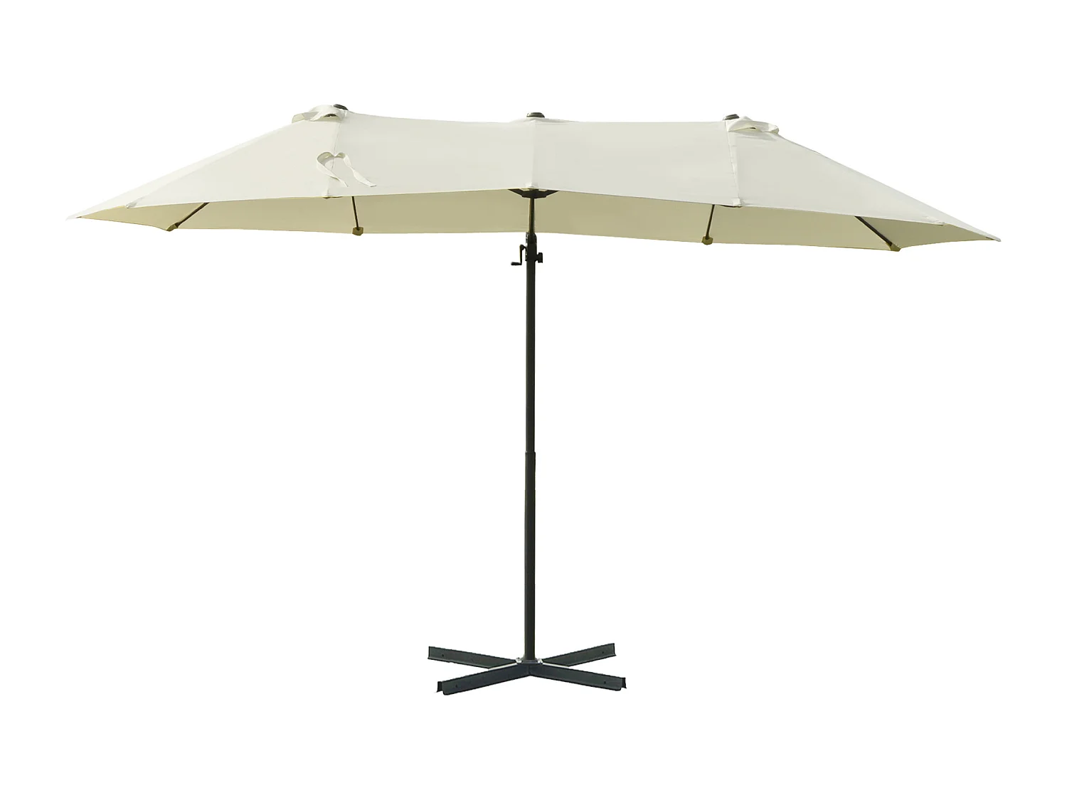 Parasol déporté grande taille XXL inclinable dim. 4,4L x 2,7l x 2,5H m piètement en acier inclus polyester crème