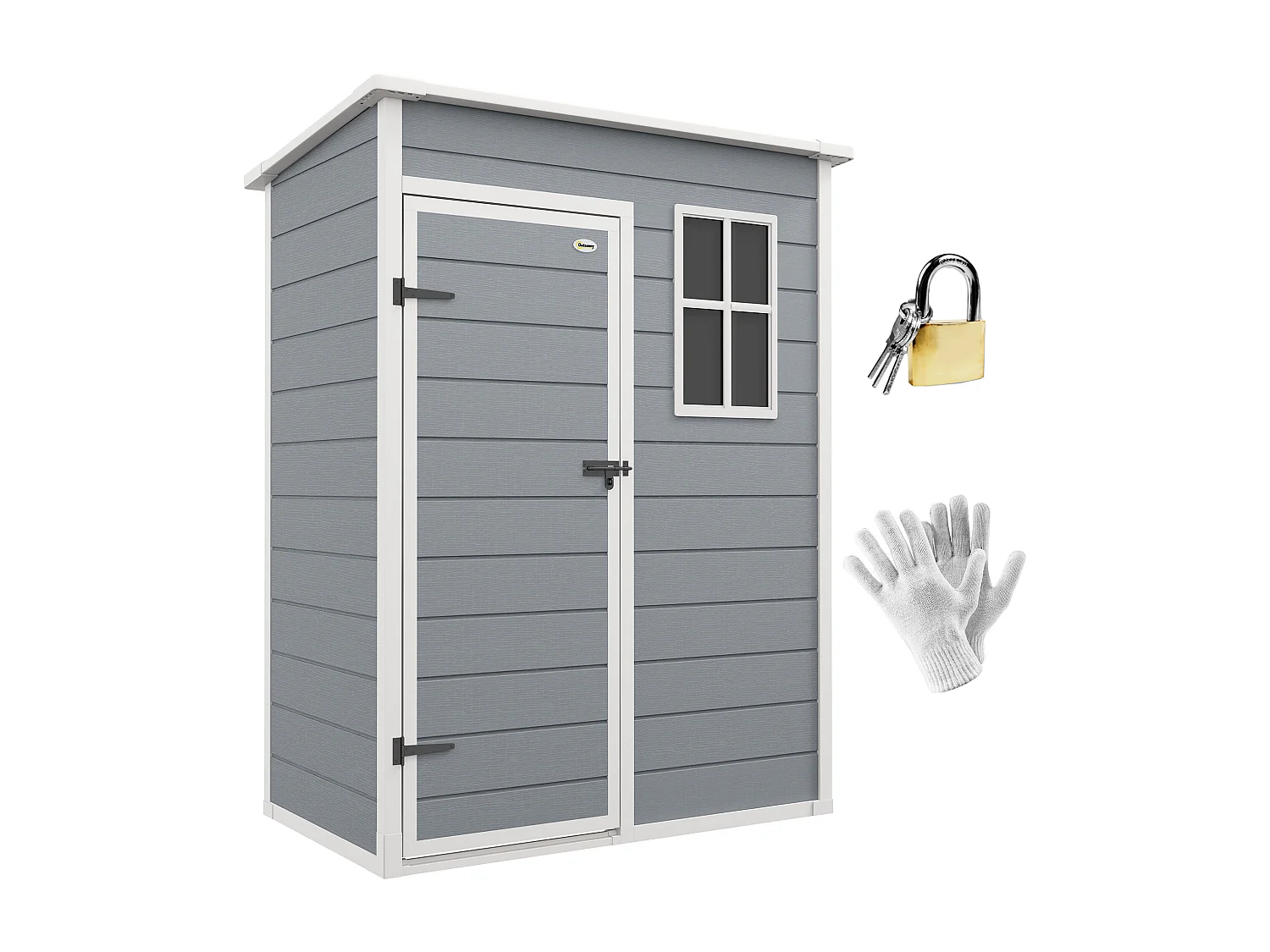 Abri de jardin - remise pour outils - cabanon porte verrouillable, fenêtre - dim. 151L x 92l x 193H cm - alu PP gris blanc