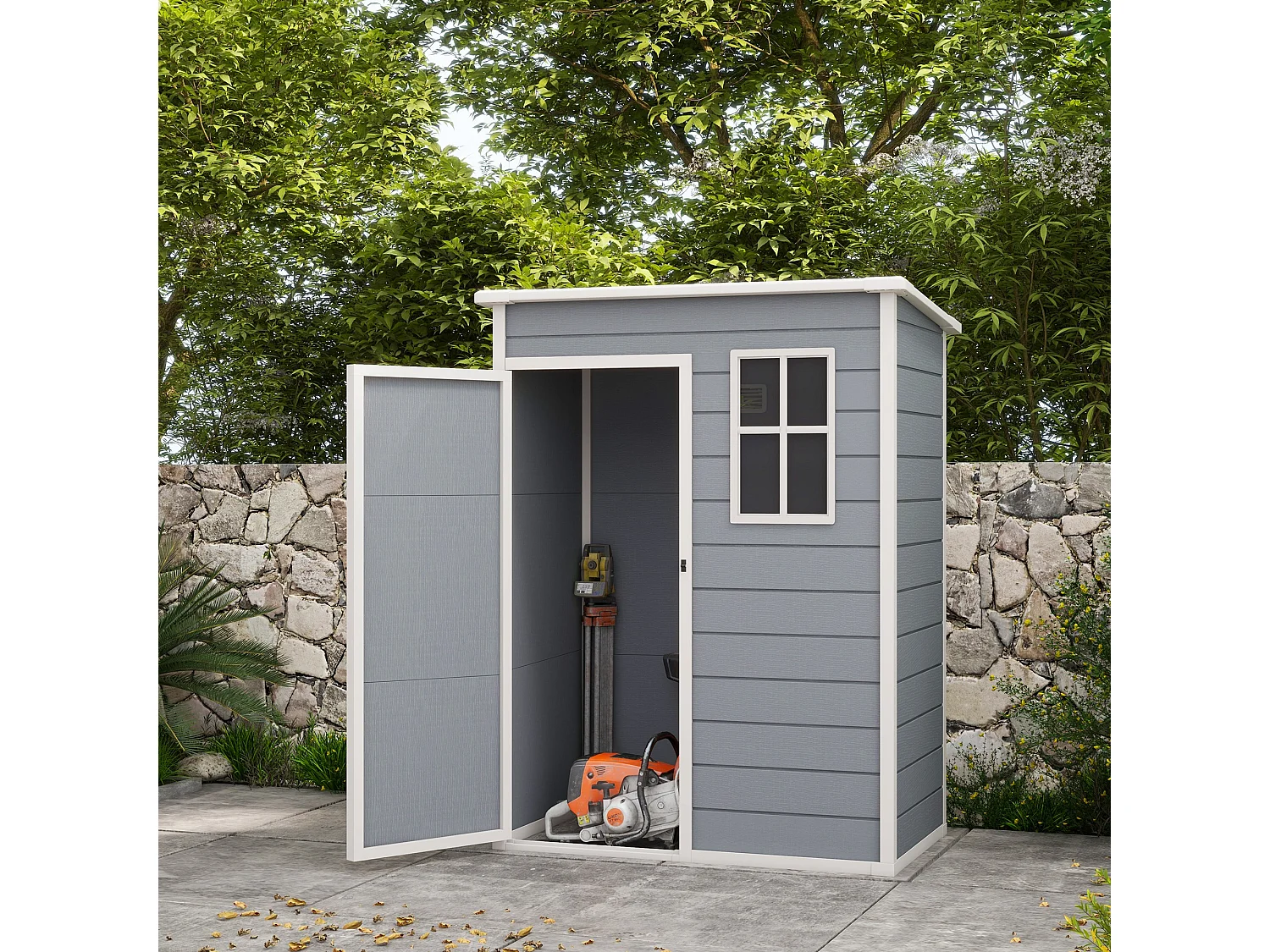 Abri de jardin - remise pour outils - cabanon porte verrouillable, fenêtre - dim. 151L x 92l x 193H cm - alu PP gris blanc