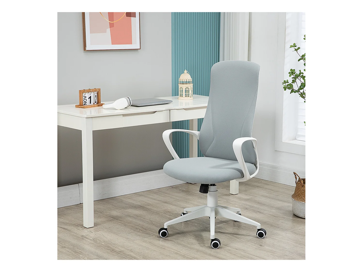 Fauteuil de Bureau ergonomique avec accoudoirs et roulettes pivotant - Fonction Inclinaison et Hauteur réglable dim. 62L x 56l x 119,5H cm - Gris clair
