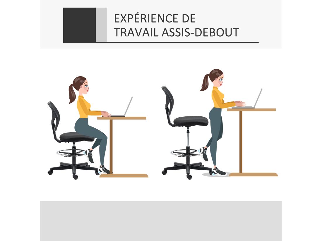 vente unique Chaise de bureau assise haute réglable dim. 59L x 61l x 93-113H cm pivotant 360° tissu maille respirante noir