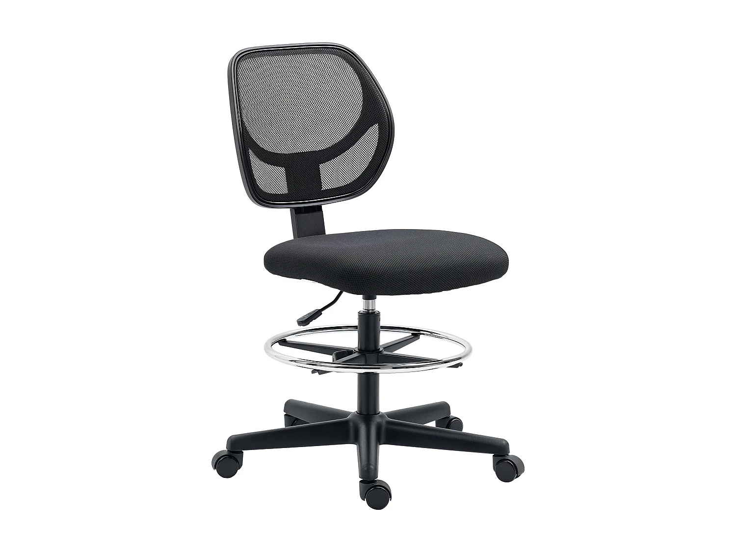 Chaise de bureau assise haute réglable dim. 59L x 61l x 93-113H cm pivotant 360° tissu maille respirante noir