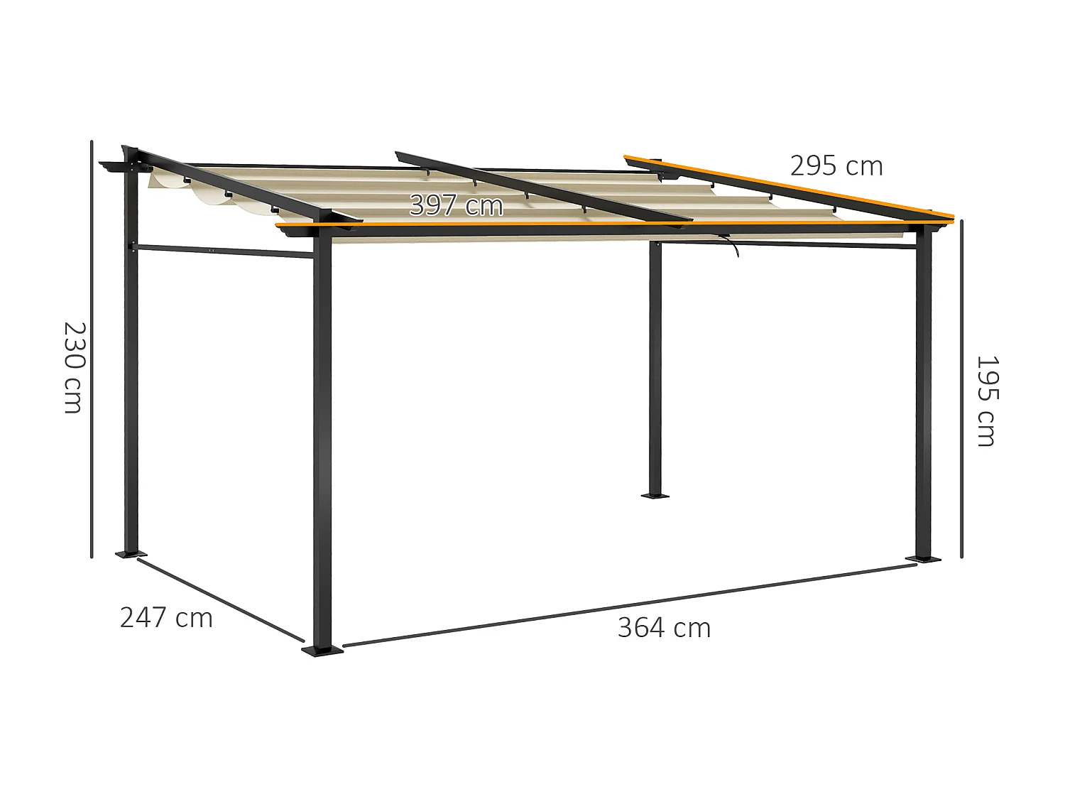 Pergola rétractable 3,97L x 2,95l x 2,3H m structure alu. métal époxy polyester beige