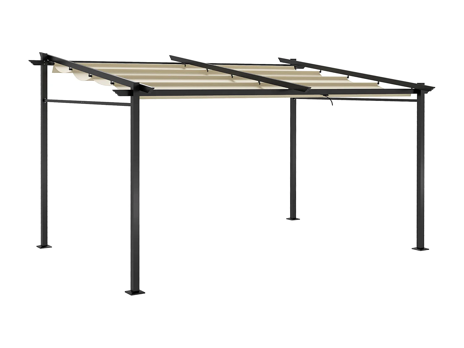 Pergola rétractable 3,97L x 2,95l x 2,3H m structure alu. métal époxy polyester beige