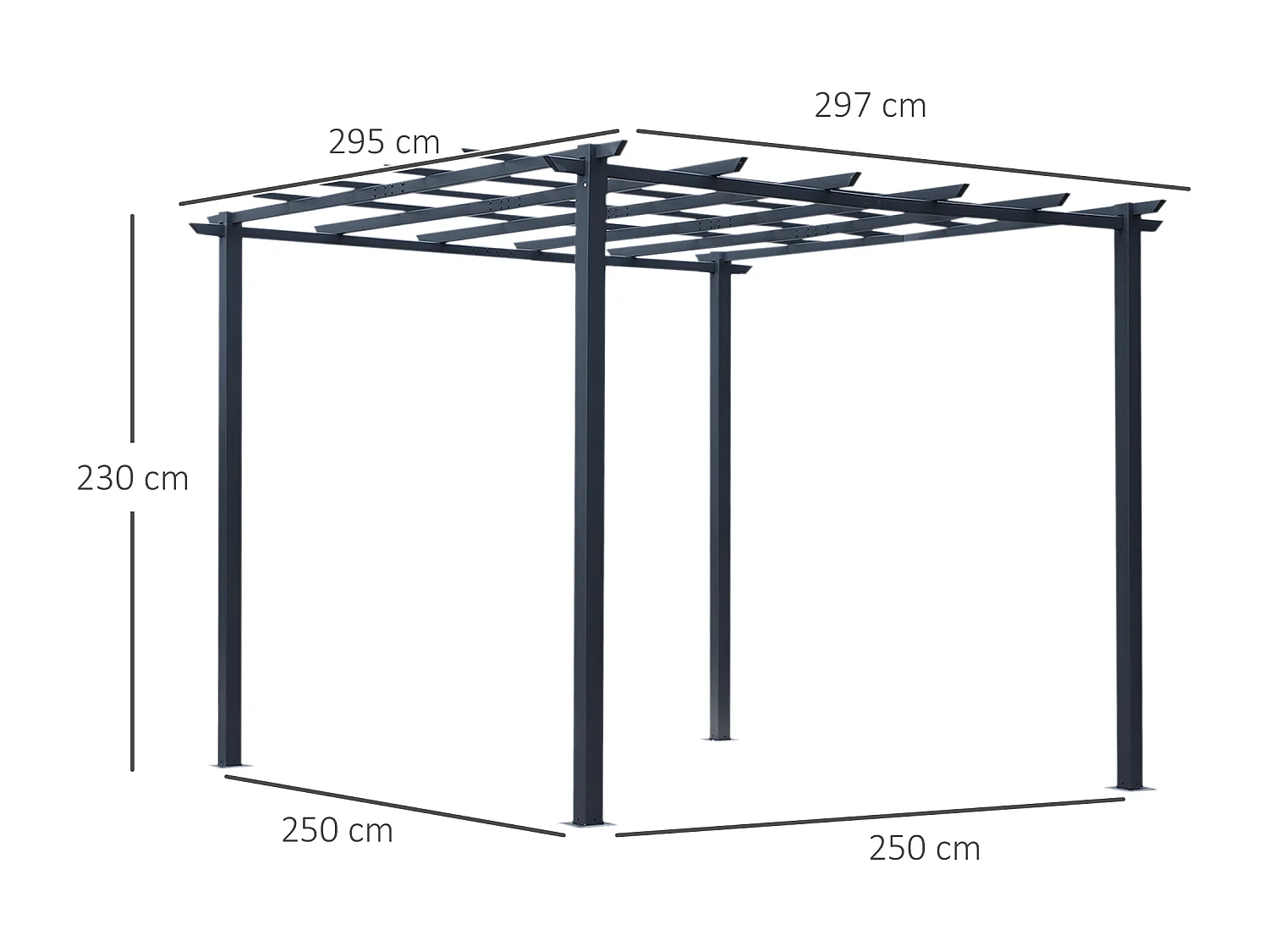 Pergola autoportante style contemporain - toit terrasse à décorer - dim. 3L x 3l x 2,3H m - métal époxy anticorrosion noir
