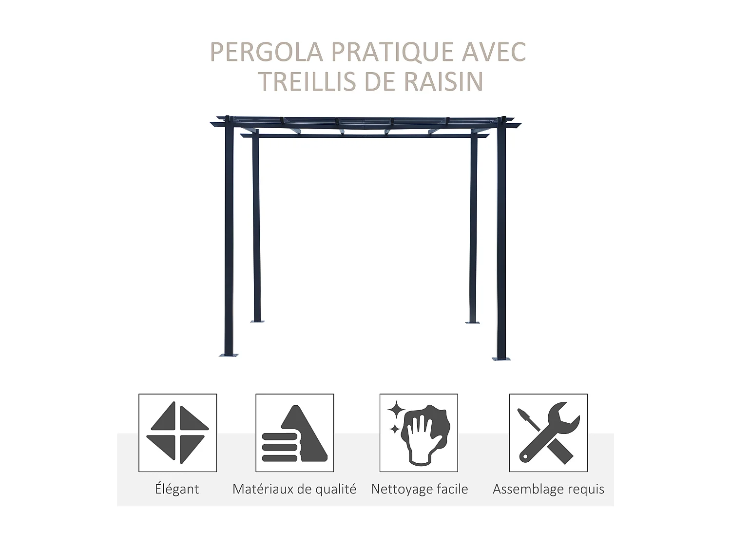 Pergola autoportante style contemporain - toit terrasse à décorer - dim. 3L x 3l x 2,3H m - métal époxy anticorrosion noir