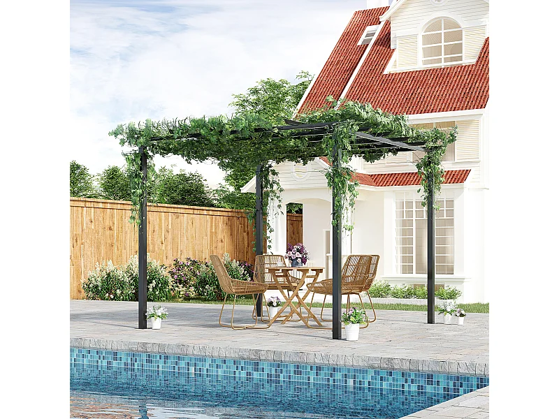 Pergola autoportante style contemporain - toit terrasse à décorer - dim. 3L x 3l x 2,3H m - métal époxy anticorrosion noir