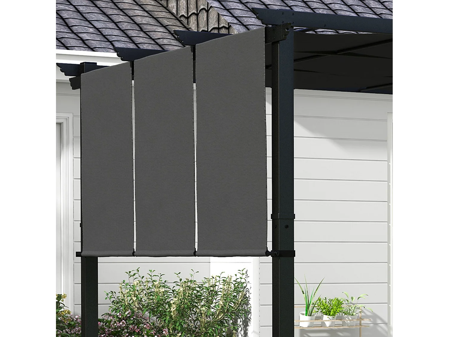 Pergola 3 toiles coulissantes - dim. 2,97L x 2,97l x 2,38H m - acier époxy polyester haute densité anthracite