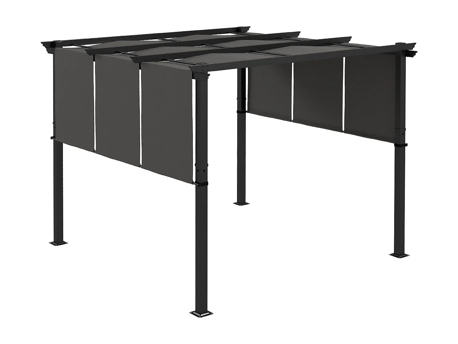 Pergola 3 toiles coulissantes - dim. 2,97L x 2,97l x 2,38H m - acier époxy polyester haute densité anthracite