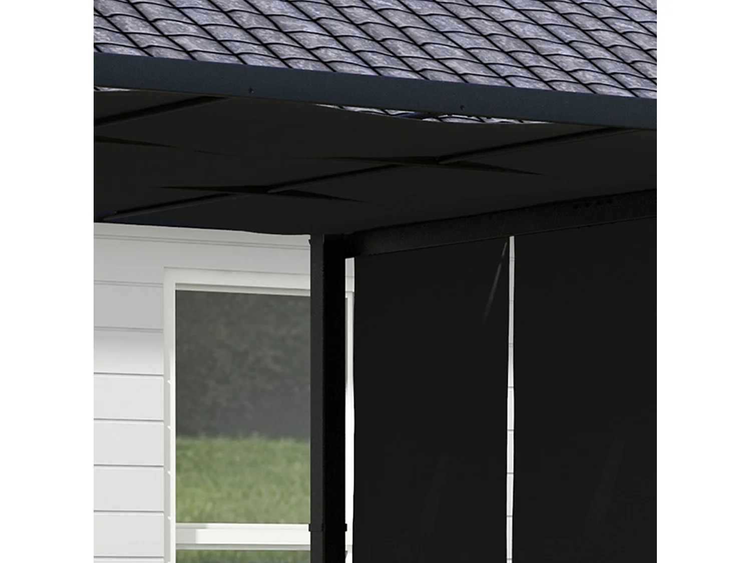 Pergola 3 toiles coulissantes - dim. 2,97L x 2,97l x 2,38H m - acier époxy polyester haute densité anthracite