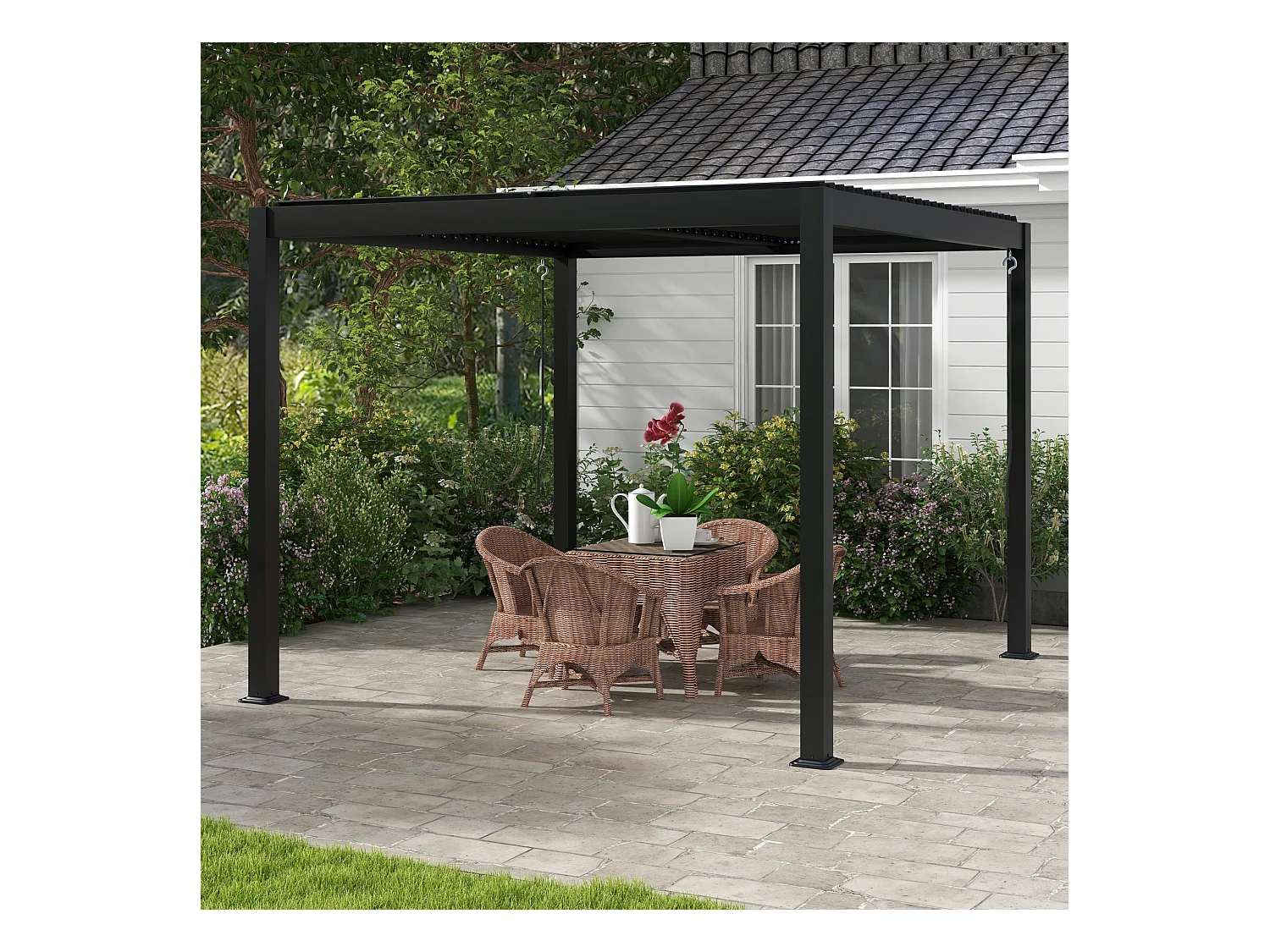 Pergola 3 x 3 m bioclimatique style contemporain alu noir