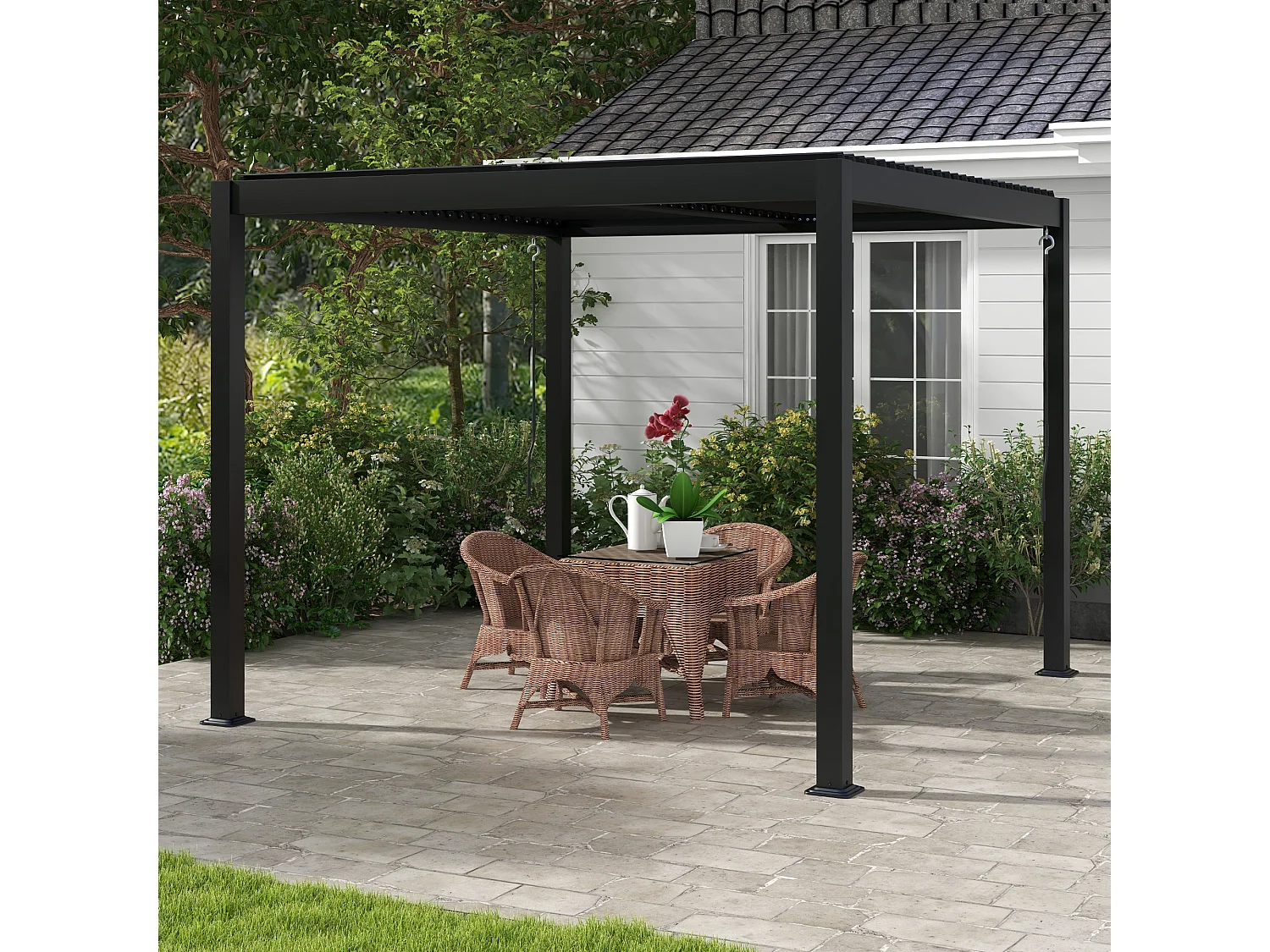 Pergola 3 x 3 m bioclimatique style contemporain alu noir